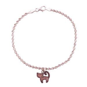 .925 Sterling Silver Singapore Chain Bracelet with Cat Charm 7.5" NWOT